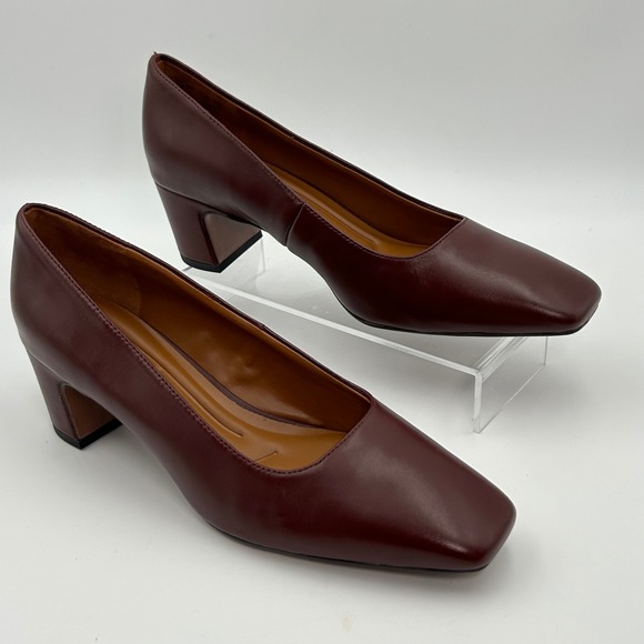 Franco Sarto Shoes - New Franco Sarto Salino Pumps Women 8.5 Burgundy Leather Square Toe Block Heel